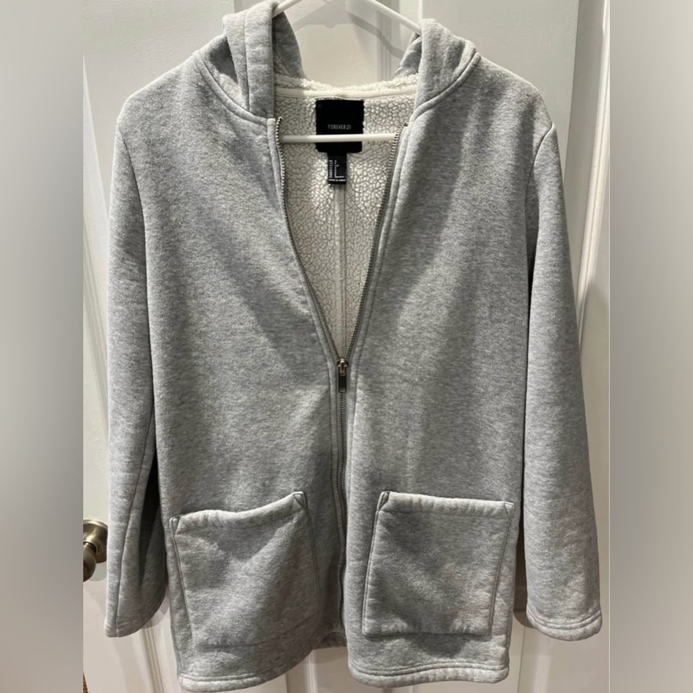 Forever 21 Light Gray Sherpa-Lined Hoodie
